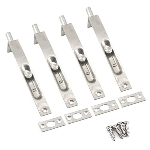 Image of 8 Inch Stainless Steel Door Lock Silver Concealed Flush Bolt Slide Latch Bolt with Screws (4 Pieces)
