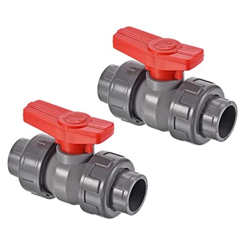 Image of PATIKIL 25mm ID Double Union Ball Valve, 2 Pack PVC Socket Type Shut-off Valve Switch for Water Flow Control, Gray