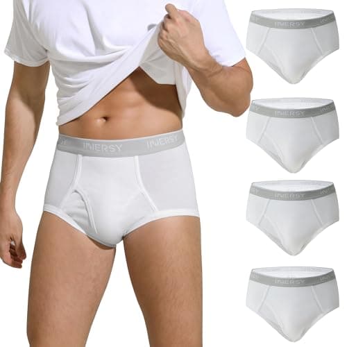 Image of INNERSY Mens Briefs White Cotton Underwear with Fly Opening Underpants Classic Pants 4 Pack (XL, 4 Cream White)