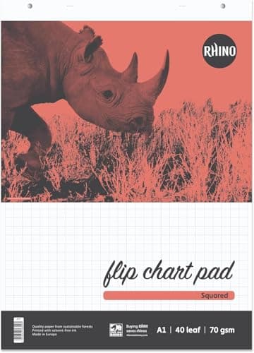 Image of Rhino A1 Flip Chart Paper Pad, 80-Page / 20mm Squared Paper, 5-Pack, 40-Leaf, Office & School Stationery Supplies