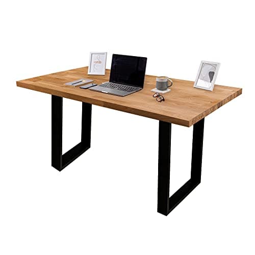 Image of domli Solid Wood Oiled Oak Office Desk With Black Industrial Legs | 1200mm x 500mm x 40mm Oiled Tabletop | Fully Finished Premium European Wooden Tabletop And Leg