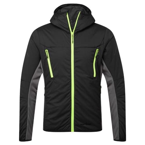 Image of Portwest EV470 EV4 Insulated Hybrid Jacket Warm Lightweight Water-Resistant Stretch Panels Breathable Hooded Work Jacket for Cold Weather and Outdoor Use, Black, L
