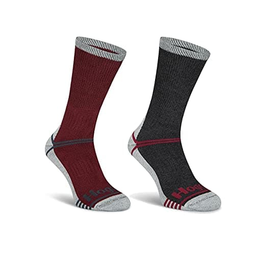 Image of Hoggs of Fife Field & Outdoor Coolmax Sock Twin Pack Burgundy/Grey - 45% Cotton 35% Polyester 18% Nylon 2% Elastane, Elasticated ankle and arch support