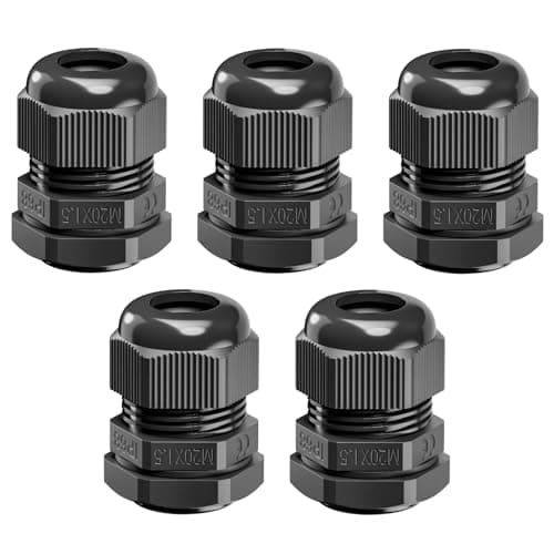 Image of VCELINK 5PCS M20 20mm ×1.5 IP68 Waterproof Cable Glands, Nylon Cord Connectors, Wire Entry for Outdoor Wiring, Strain Relief Wire Grommets, Suitable for 6mm - 12mm Cables, Black