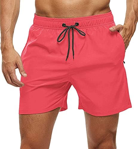Image of YuKaiChen Men's Swim Shorts Swimming Trunks ‌Board Shorts Water Repellent‌ Quick Dry Surfing Beach Shorts with Zipper Pockets and Mesh Lining Size 30 Watermelon red