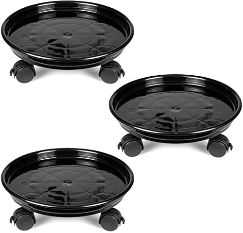 Image of Fasmov 3 Pack Plant Caddy - 30cm Plastic Plant Pot Trolley Stand with Universal Wheels, Heavy Duty for Home, Garden, Office - Black
