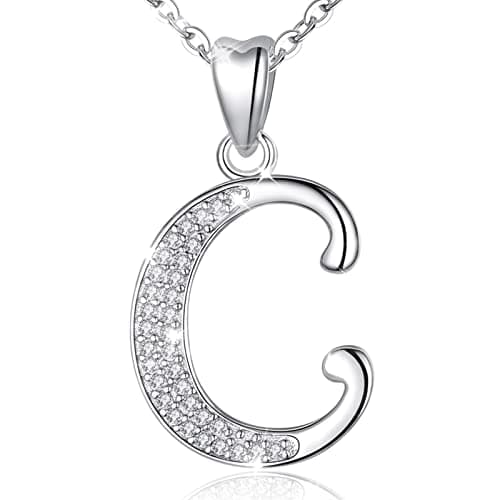 Image of AEONSLOVE Initial Necklace Sterling Silver Letter Necklace Letter C Alphabet Personalized Pendant Jewellery with Cubic Zirconia Gifts for Women Girls