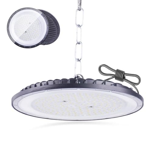 Image of Fosingut 100W UFO LED High Bay Light,110lm/w 6500K Daylight White Industrial Lamp Floodlight,Ultra Thin IP65 Waterproof 144 LEDs Work Lights for Warehouse Lighting,Garage,Workshop,Factory,Shed,Loft