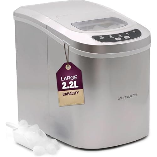 Image of 2.2L Andrew James Ice Maker Machine, 12kg of Ice in 24hrs, Portable Countertop Ice Machine for Home, Electric Ice Dispenser with Scoop & Basket, Self-Cleaning, Small or Large Ice Cubes