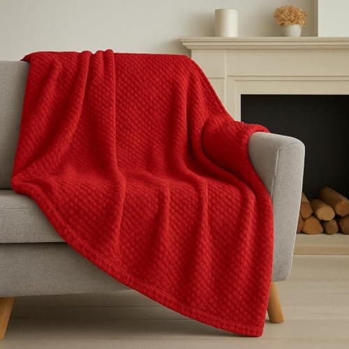 Image of Luxury Popcorn Waffle Fleece Throw Blanket – Soft Warm Fluffy Bed & Sofa Blanket for Home, Couch & Settee | Thermal Cozy Reversible Design – Machine Washable (Red, Single (130cm x 150cm))