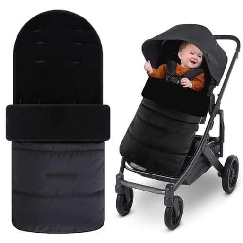 Image of Baby Pram Footmuffs, Footmuff for Pushchair Universal - Cosy Toes, Waterproof and Windproof Pram Liner Footmuff, Soft & Comfortable Warm Grey Thick Cotton Pad Toddler Foot Muff Fit All Stroller Black