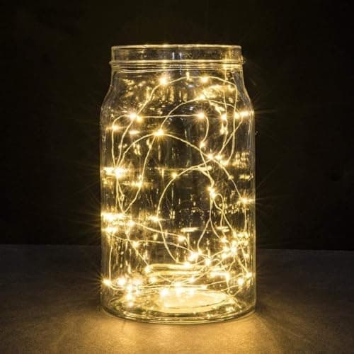 Image of Annefly 2 Pack Battery Operated 2M 20 LED Silver Wire Fairy String Lights Firefly Lights DIY Decoration for Bedroom Jars Christmas Wedding Party Festival Indoor Outdoor Camping (Warm White, 2m 2pack)