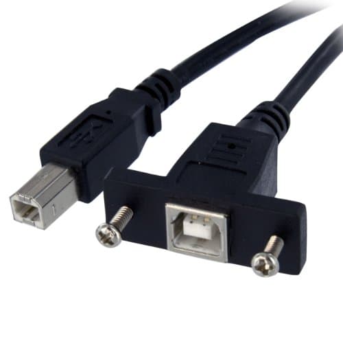 Image of StarTech.com USBPNLBFBM3 3 ft Panel Mount USB Cable B to B, F/M, Panel Mount USB Extension USB-B Female to USB-B Male Adapter Cable, USB-B (F) Port, Black