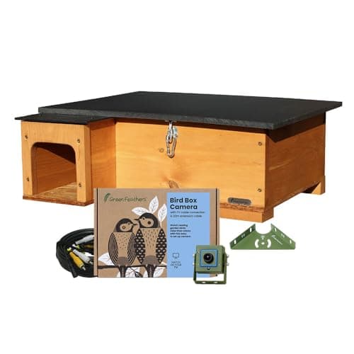 Image of Green Feathers Deluxe Hedgehog House & Wired 700 TVL Outdoor Camera Kit, Includes Eco-Friendly Nest Box House and Extension Lead (Wired Camera & Golden Brown Hedgehog House, UK Power Supply)