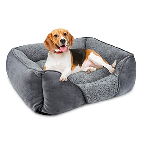 Image of MIXJOY Dog Bed Medium, Super Soft Rectangle Orthopedic Pet Bed with Anti-Slip Base, Anti-Anxiety, Washable Durable Calming Bed for Teddy, Corgi, Chihuahua, Grey, 63x53x20cm