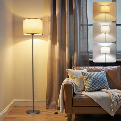 Image of AmazeFun Floor Lamps for Living Room, 62" Tall Standing Lamp with Beige Lampshade, 3 Color Temperatures, Foot Switch, Modern Floor Lamp for Bedroom, Living Room, Office,Home Decoration(Bulb Included)