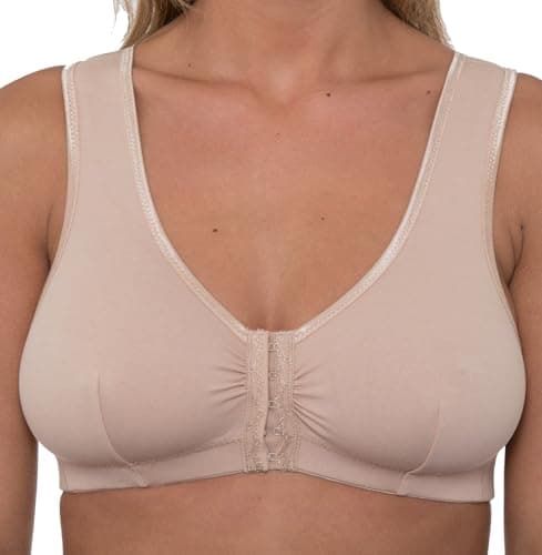 Image of Gemm Womens's Front Fastening Mastectomy Bras with Pockets Non Wired Soft Cotton Nude