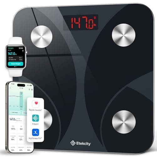 Image of Etekcity Scales for Body Weight, High Precision 0.1lb Bathroom Digital Weighing Scale with Phone App & Bluetooth, Smart Body Composition Monitor for BMI, Body Fat, Muscle Mass, Durable Glass Ash-black