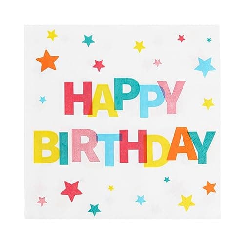 Image of Cheerful Happy Birthday Colourful Paper Napkins Disposable Serviettes for Birthdays of Any Age - Perfect for Kids or Adults' Celebrations! 20-Pack 3ply