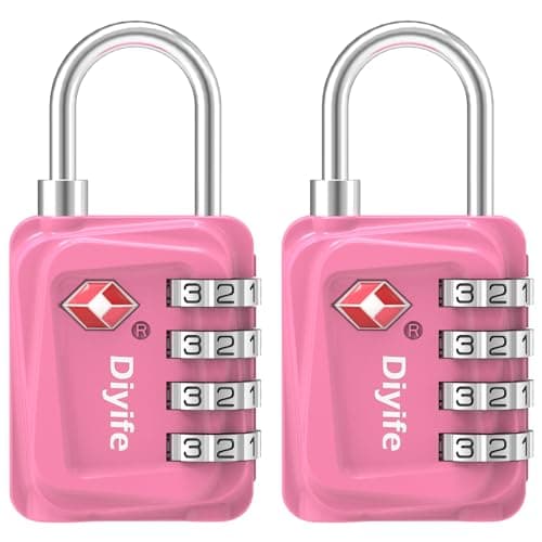 Image of TSA Luggage Locks, [Updated Version] [2 Packs] Diyife 4-Digit Security Padlock, Resettable Zinc Alloy Combination Padlocks, Small Code Lock for Travel Suitcases Luggage Bag Case (Pink)