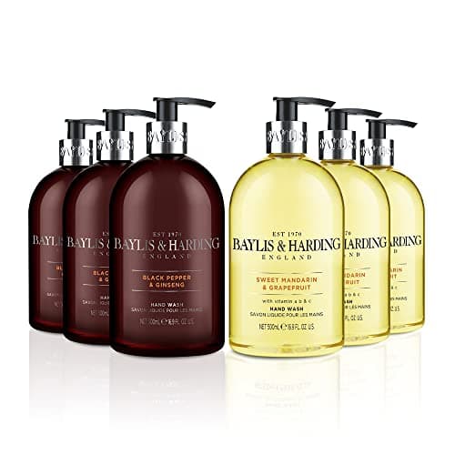 Image of Baylis & Harding Signature Hand Wash Bundle: 3 x 500 ml Black Pepper & Ginseng for Men & 3 x 500 ml Sweet Mandarin & Grapefruit (6 bottles) - Vegan Friendly