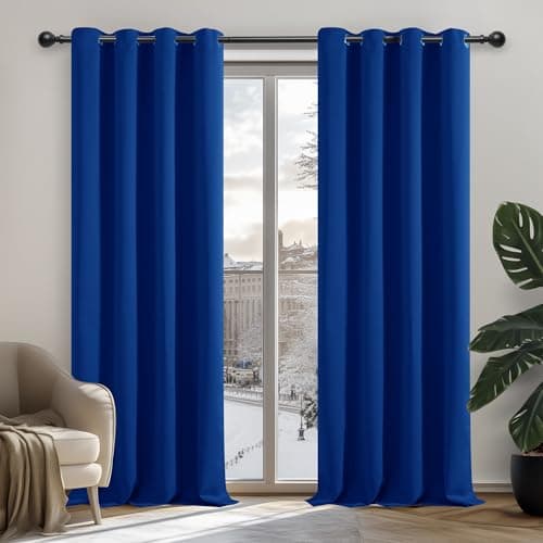 Image of Deconovo Curtains Thermal Insulated Blackout Curtains Eyelet Curtains Living Room Ring Top Curtains for Windows 52"x 54" Royal Blue 1 PAIR