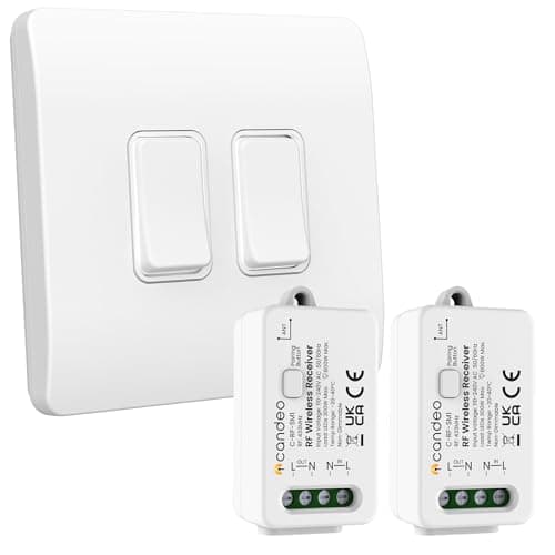 Image of Candeo Wireless Kinetic Dual Light Switch (2-Gang) & 2 x RF Receiver Module Kit | No Wiring or Batteries Needed | Easy Installation & Eco-Friendly Modular Lighting Control | Customise Your Lights
