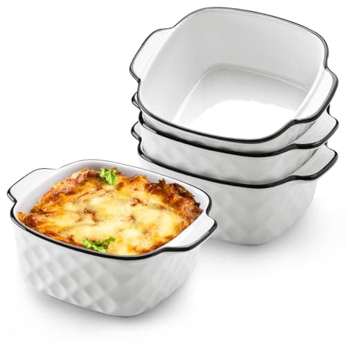 Image of NUTRIUPS 13Oz Ceramic Baking Dishes set of 4, Square Baking Dishes, 400 ml Small Baking Dish for Air Fryer, Ceramic Bakeware with Handles (Diamond Design-Set of 4)