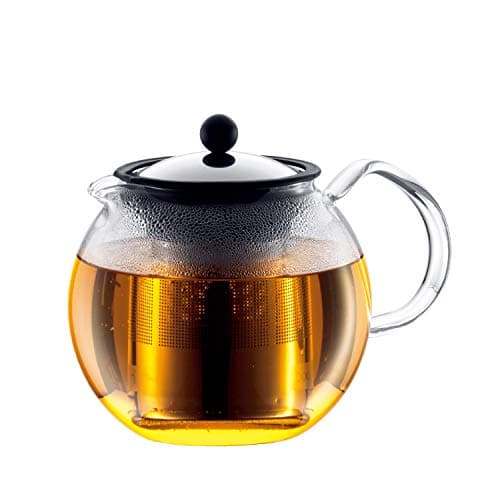 Image of Bodum 1801-16 ASSAM Tea Press , Permanent Filter, Glass Handle, 1.0 L/34 oz) - Black/transparent ,Stainless Steel