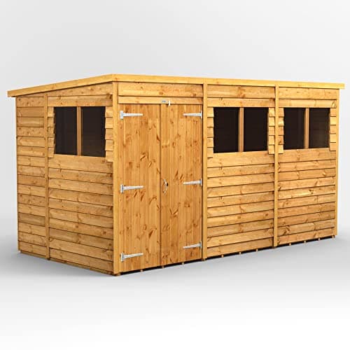 Image of Powersheds High Grade Premium Pent Overlap Wooden Shed with Double Door, Security Features, Door & Window Flexibility, made from Extra Thick Timber