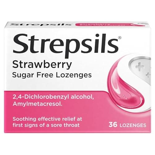 Image of Strepsils Sore Throat Lozenges, Strawberry, 36 Total, Sore Throat Relief, Throat, Effective Relief, Fights Germs, Relieves Throat Pain, Works In 5 Minutes, Sore Throat, Medication