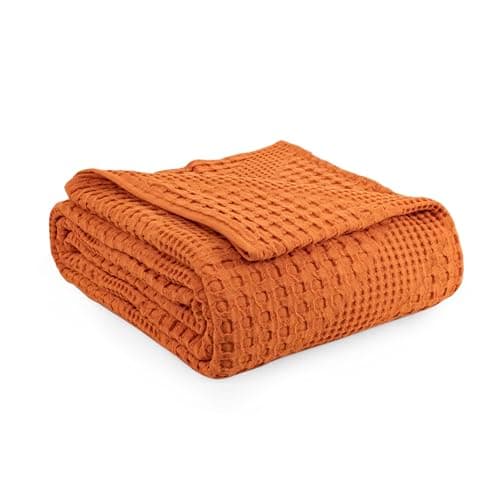 Image of Milam London Bed Throw King Size Bedspread | 100% Cotton Soft Throw Blanket For Bed | Sofa Throws Large 3 Seater | Joanna Collection | 220 x 250 cm - Orange