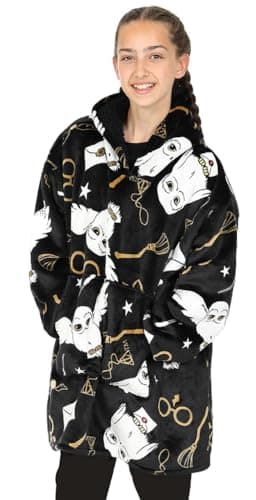Image of Harry Potter Hedwig Girls Black Hoodie, Oversized Fleece Blanket Hoody