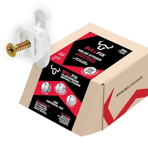 Image of Bullfix Universal Plasterboard Fixings Heavy Duty - 24 Pack, Drywall Anchor for Dot & Dab, Stud & Hollow Cavity, Wall Anchor Kit with Screws, Holds Up To 116kg