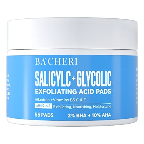 Image of 10% Glycolic Acid + 2% Salicylic Acid Peel Pads - BACHERI Resurfacing Pads For Face with Vitamins B5, C & E, Allantoin - Exfoliating Facial Peel for Dark Spots, Blackhead, Acne, 55 Pcs
