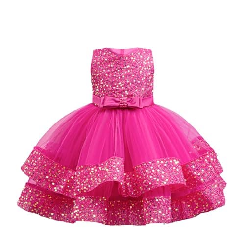Image of Miipat Toddler Girl Dress Tulle Sleeveless Sequin Baby Girl Party Dresses Princess Formal Kids Dress for Birthday Wedding Pageant（Rose 110 3-4 Years