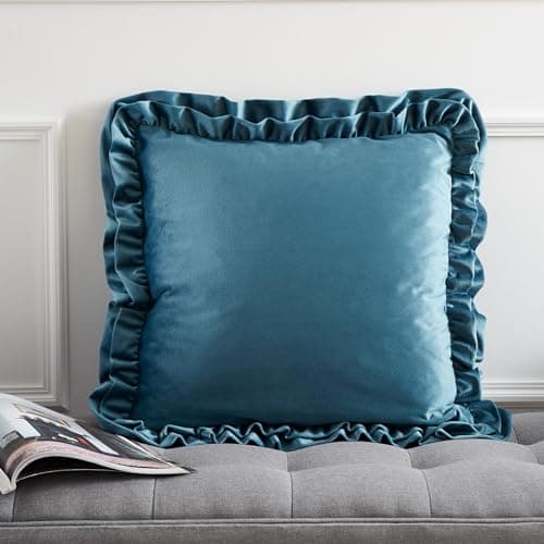Image of Catherine Lansfield So Soft Velvet Double Frill 45x45cm Cushion Teal Green