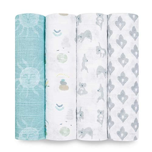 Image of aden + anais 100% cotton Muslin Swaddle & Receiving Blankets for Baby Girls & Boys, 120x120cm, Ideal Newborn & Infant Swaddling Wrap Set, Perfect Shower Gifts, 4 Pack, now + zen 120 x 120 cm ASWC40012