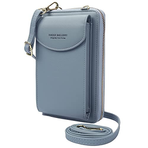 Image of ZhengYue Crossbody Phone Bag for Women, Leather Ladies Cross Body Handbags Mobile Phone Pouch with Long Strap Zip Card Slots, Small Cellphone Shoulder Bags Coin Purse Wallet Blue