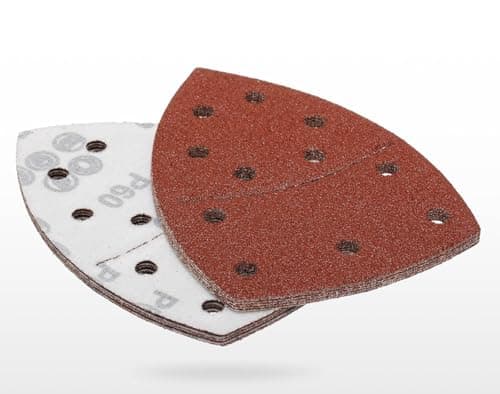 Image of YoiYee 60 Grit Sanding Sheet Set, Mouse Detail Sander Sandpaper, Delta Triangular Sand Paper Pad, Hook and Loop Fastening, 11 Holes, Aluminium Oxide, Compatible with Multi-Sander, Red, 10 Pack