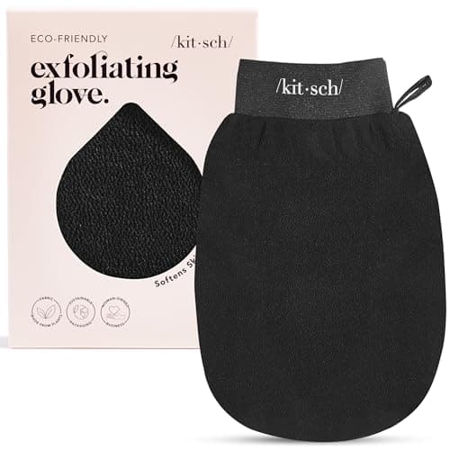 Image of Kitsch Exfoliating Gloves – Korean Exfoliating Mitt and Deep Exfoliating Body Scrubber for Shower Bath, Body Scrubber Exfoliator, Dead Skin Remover, Skin Care for Smooth Renewed Skin - 1pc, Black