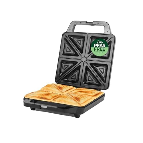 Image of Salter Sandwich Toaster – Non-Stick Deep Fill Toastie Maker, Cook 4 Toasted Sandwiches, 30% Bigger Toasties, Extra Thick 4 Slice Grill Press, Automatic Temperature Control, Easy Clean, 1600W