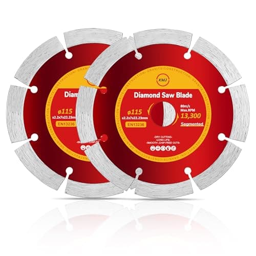 Image of KMJ A-Grade 2 Pack Segmented 115mm Diamond Cutting Disc- Dry Cutting Grinder Discs- Ideal Cutting Disc for Granite, Brick, Mansory, Concrete, Stone & DIY Projects - Size 115 x 2.2 x 10 x 22.23 mm