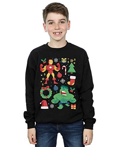 Image of Marvel Boys Iron Man And Hulk Christmas Day Sweatshirt Black 9-11 Years