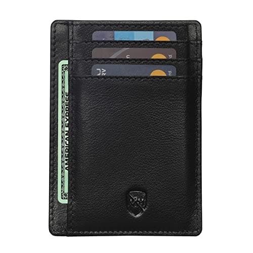 Image of ALLEN & MATE 100% Leather Slim Minimalist Wallet – RFID Blocking Card Holder for Men & Women – Holds 7 Cards & Cash – Stylish, Compact Design – Genuine Leather with Gift Box (Black)
