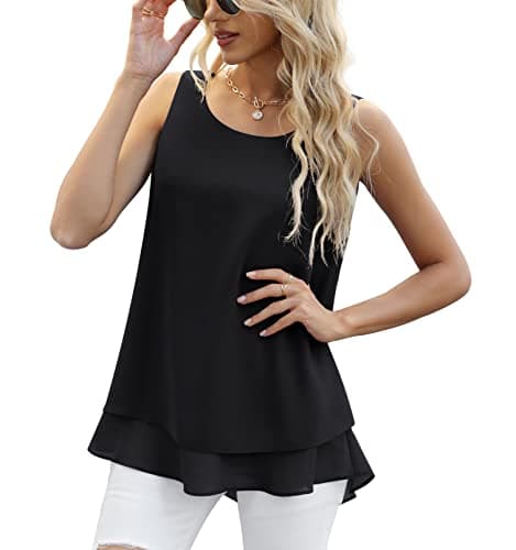 Image of Yommay Women's Vests Summer Ladies Tops Blouses Shirts Loose Sleeveless Tank Top Chiffon Vest Tops for Women,Black,XX-Large