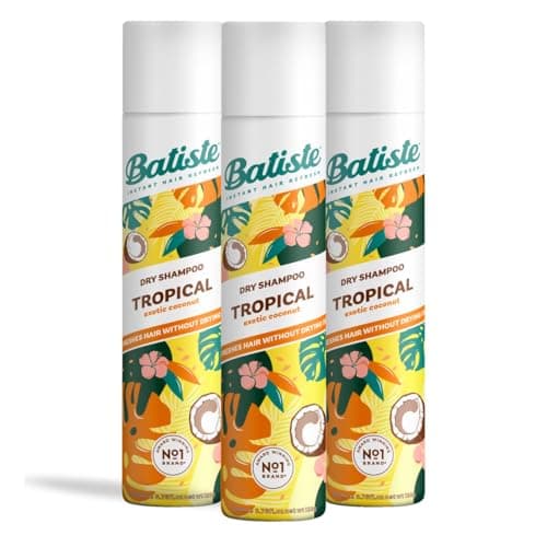 Image of Batiste Dry Shampoo in Tropical 200ml, Coconut & Floral Fragrance, No Rinse Spray to Refresh Hair in Between Washes (Pack of 3)