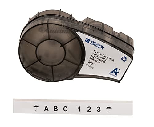 Image of Brady Polyester Label Tape for Label Printers M210 & M211 – Industrial Multi-Purpose Labels for Harsh Environments – Black on White (9.53 mm x 6.4 m) – M21-375-423