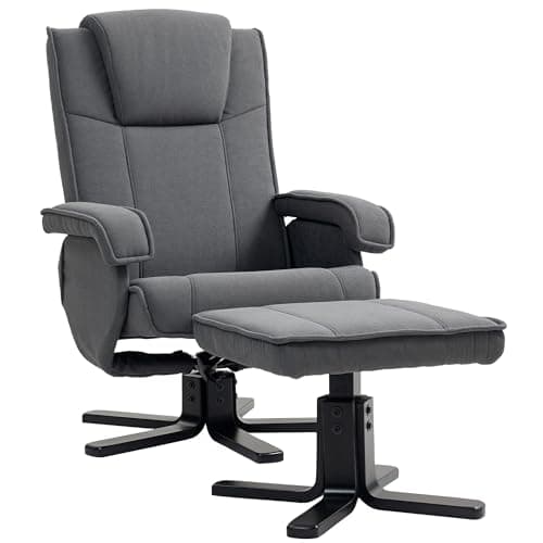 Image of HOMCOM Rocker Swivel Recliner Chair with Footstool, Velvet Fabric Recliner Armchair with Ottoman, Wood Base, Upholstered Reclining Chair for Living Room, Bedroom, Office, Charcoal Grey