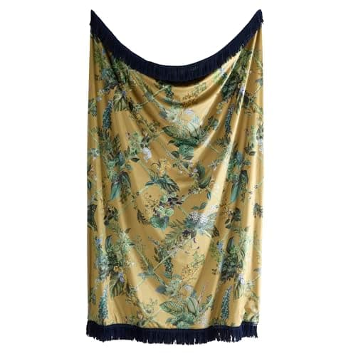 Image of Laurence Llewelyn-Bowen Velvet Throw – Gold Floral Pattern – 130 x 180cm – Reversible – Soft Polyester – Decorative Blanket for Sofa, Bed or Lounge